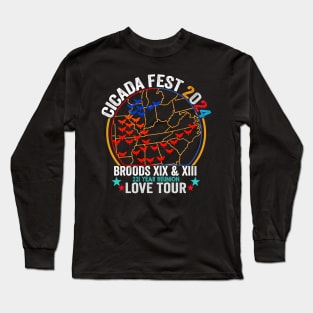 Vintage Cicada Fest Brood 2024 Tsunami Phenomenon Brood XIX Brood XIII Year Of The Cicada 2024 ussa flag Long Sleeve T-Shirt